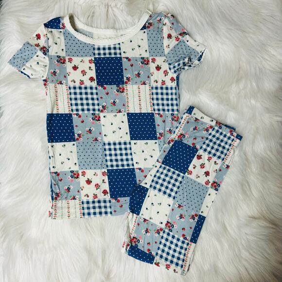 Blue and White Plaid Floral PJ Set - Picture 1 of 7